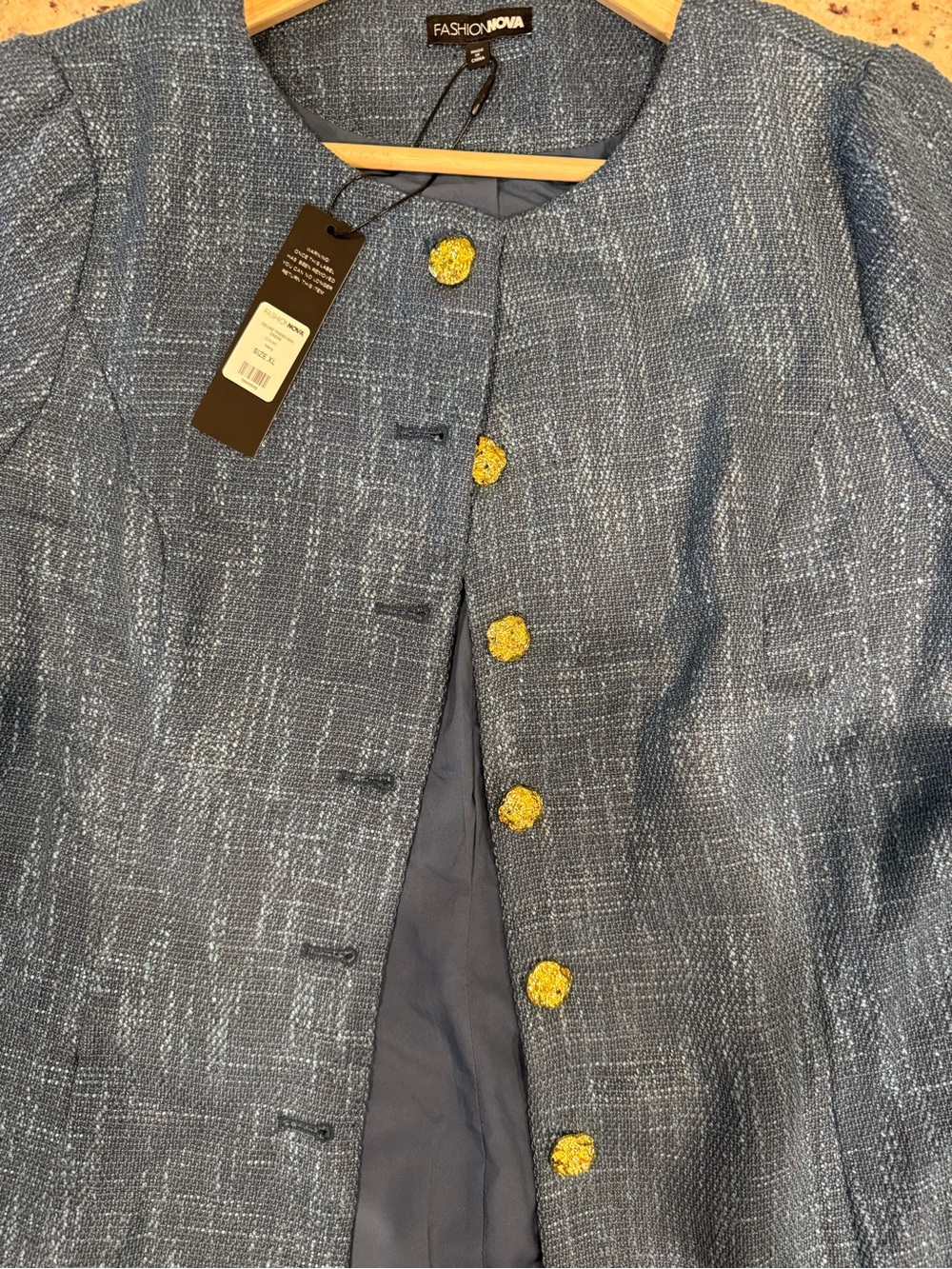 Fashion Nova Blue Button-Front Mini Dress with Gold Buttons - Picture 5 of 7